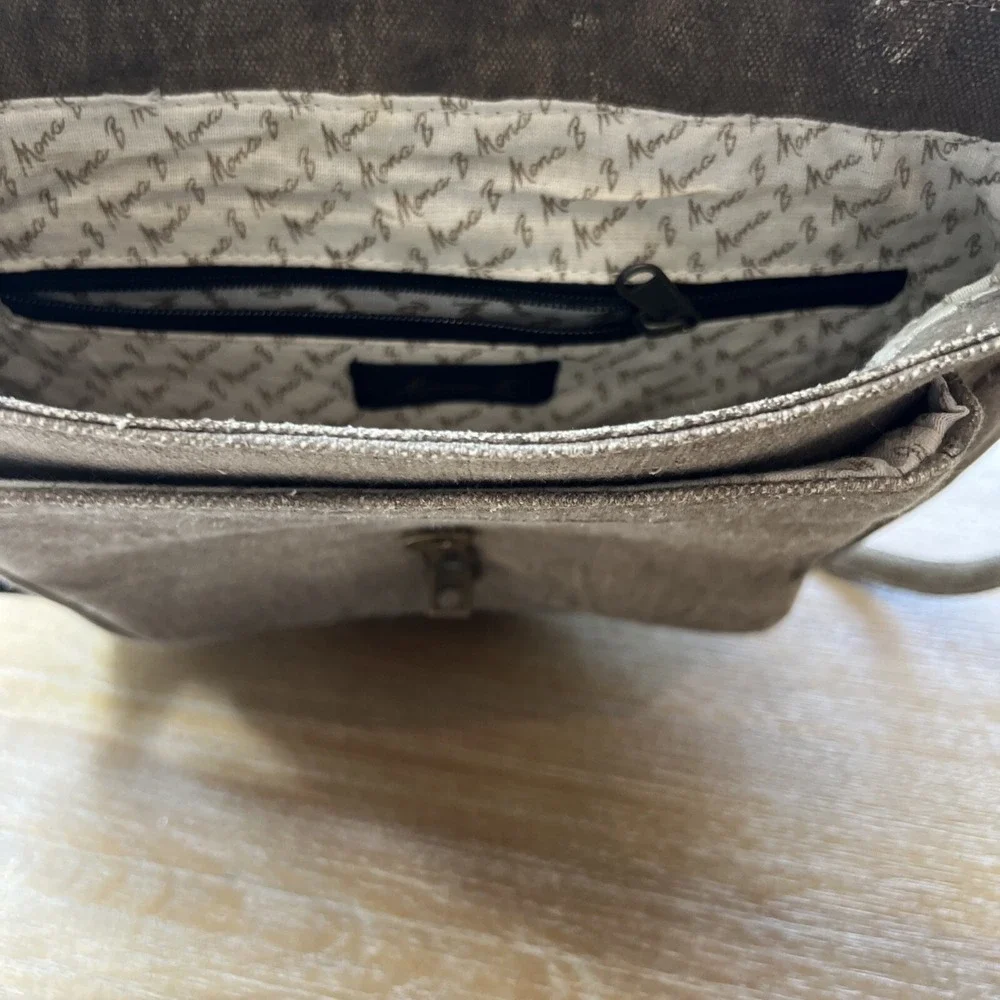 Mona B Purse Tote Crossbody Canvas Leather Handbag Satchel Unique Pin‎ Lock
